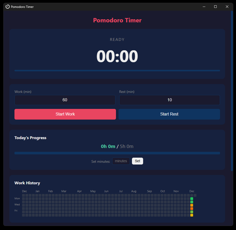 Pomodoro Timer main window